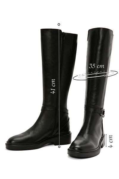 Derimod Black Leather Women's Casual Boots - Zippered and Buckle Detailed 24Wfd 161418