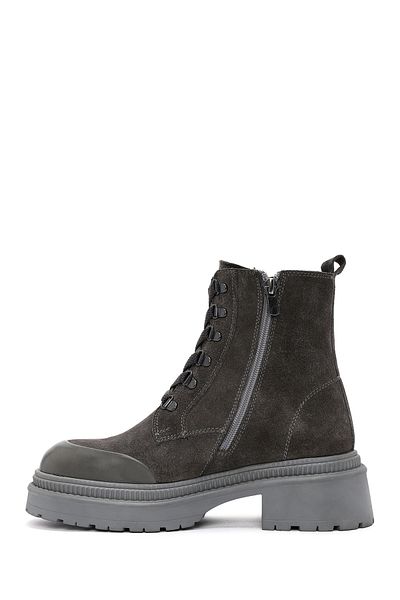 Derimod Women's Gray Zippered Suede Leather Boots 24Wfd 512910
