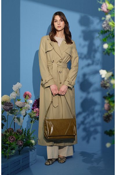 Fatma Atasoy Maxi Trench Coat with Windshield Milk Coffee