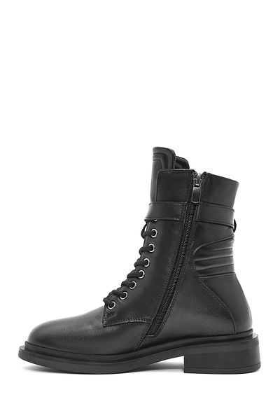 Derimod Women's Black Zippered Leather Boots 24Wfd 201318