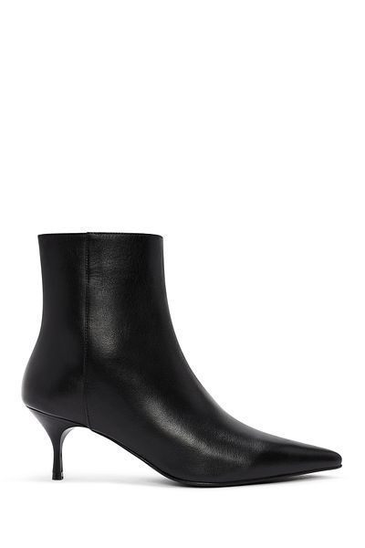 Derimod Women's Black Zipper Thin Heeled Leather Boots 24Wfd 133318