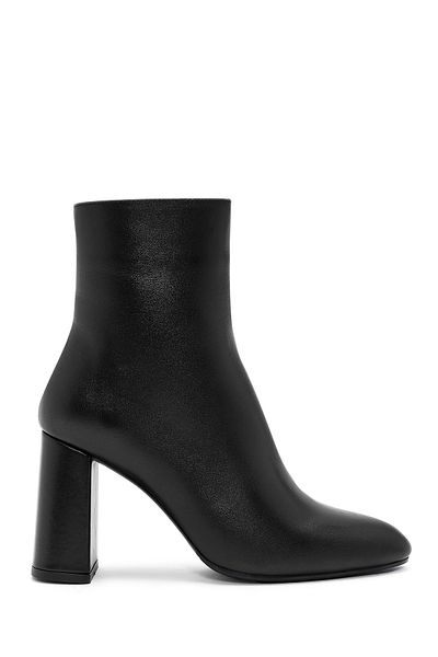 Derimod Women's Black Zippered Thick High Heel Leather Boots 24Wfd 133518
