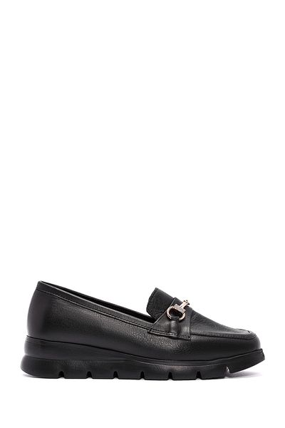 Derimod Women's Black Buckle Detailed Genuine Leather Comfort Penny Loafer Shoes Casual Shoes 24Wfd153418