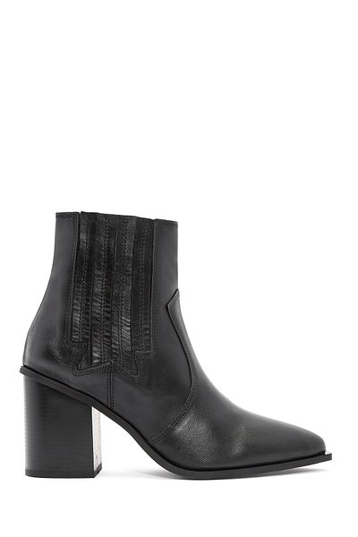 Derimod Women's Black Thick Heeled Leather Cowboy Boots 24Wfd 161218