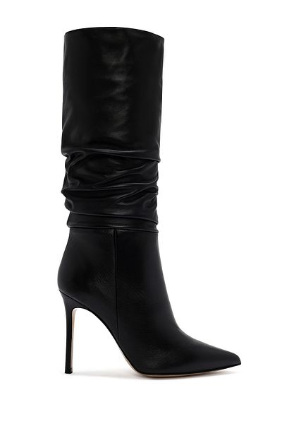 Derimod Women's Black High Thin Heeled Leather Boots 24Wfd 122318