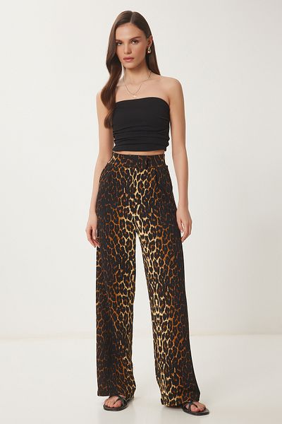 Lovelyİstanbul Comfortable Palazzo Trousers with Velcro Waist Black Cream Lrv0003