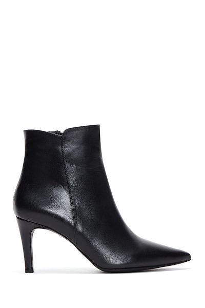 Derimod Black Thin Heeled Zippered Women's Leather Boots - 24wfd 161318