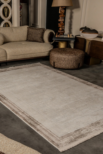 KREASYON HALI Cunda CN001 Bej-Kahve Uzun Ömürlü Yumuşak Dokulu Salon Mutfak Koridor Oturma Odası Yolluk Halı