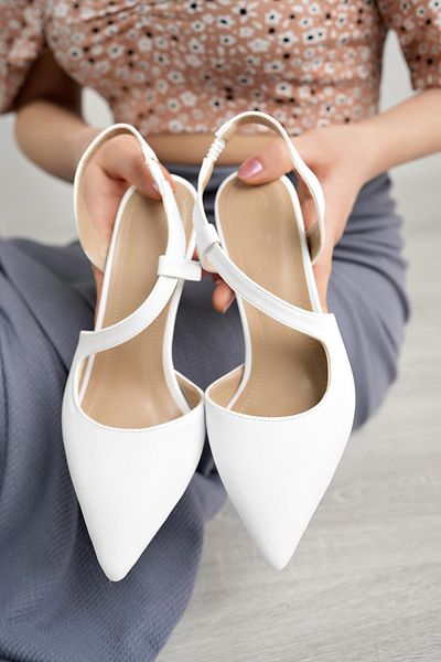 Nesil Shoes Pine 108 Sandale albe de damă decoltate cu toc
