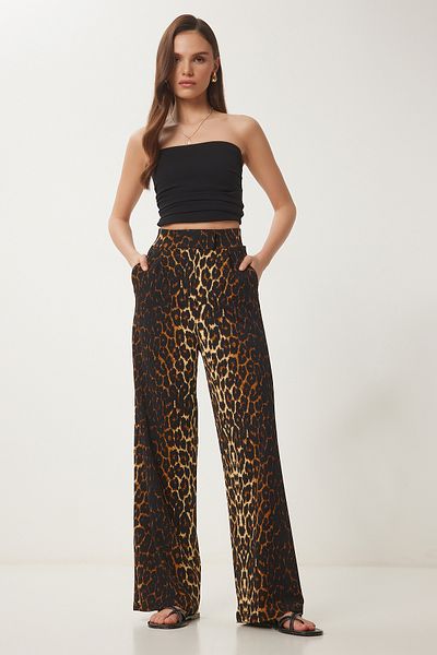 Lovelyİstanbul Comfortable Palazzo Trousers with Velcro Waist Black Cream Lrv0003