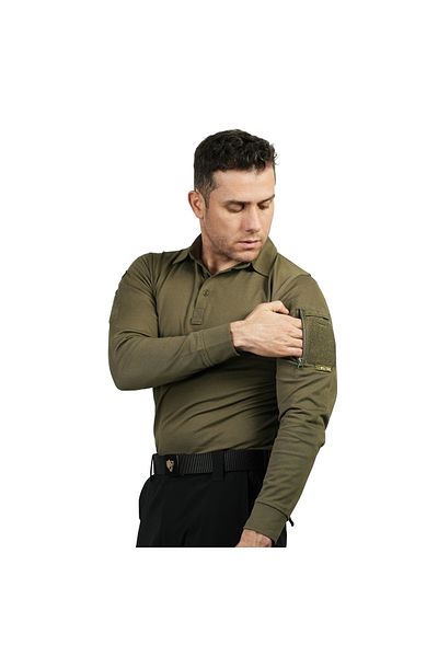 Wolftrap Tactical Tricou tactic Kapan Polo Guler kaki, tricou cu mânecă lungă cu 2 buzunare