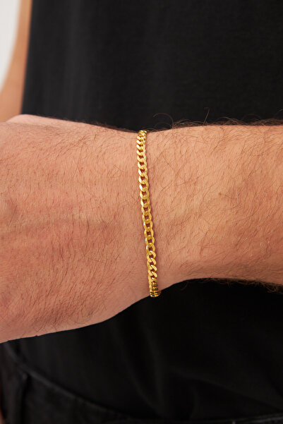 Ventino Silver 18K Altın Kaplama 4mm Gurmet 925 Ayar Gümüş Zincir Bileklik Ve...