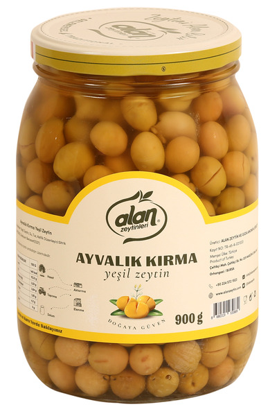 Alan Zeytinleri Ayvalık Kırma Yeşil Zeytin 291-350 S Cam Kavanoz 900 Gr