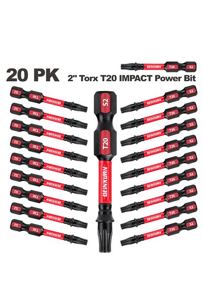 Choice 2inches 20pcs Geinxurn T20 2 In. Impact Tough Magnetic #20 Torx Head Power Bits, S2 Alloy Steel T20