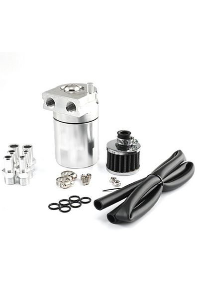 SPEEDRACING Silver Universal Baffled Aluminum Oil Catch Can Reservoir Tank Oil Tank With Breather Filter Occ-102