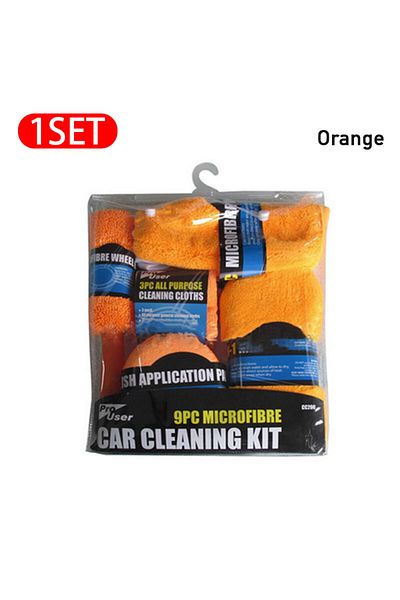 SEAMETAL Orange 9pcs 9pcs Car Wash Cleaning Kits Microfiber Towels Blush Sponge Wash Glove Polish Care Applic