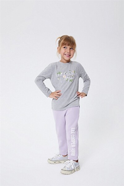 Lee Cooper Μπλουζάκι Eliza για κορίτσια, 100% βαμβακερό, με μακρύ μανίκι, γκρι μελανζέ