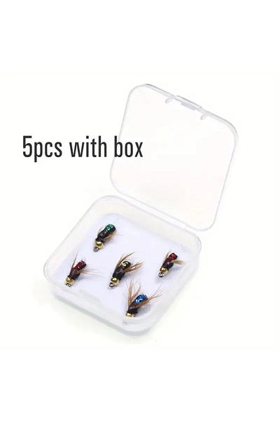 Choice 5pcs With Box 5/10pcs Artificial Insect Fishing Bait, Fast Sinking Brass Bead Head Scud Fly Worm Tro