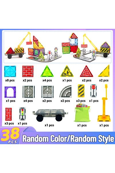 Choice Engineering-38pcs Magnetic Road Set With Car Toys Boys & Girls, Magnet Building Blocks Construction