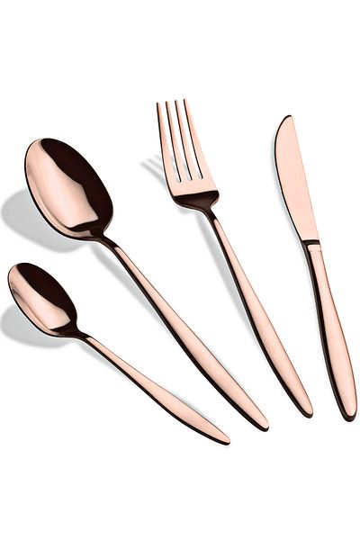 Berlinger Rosegold Cutlery Set Flatware 24 Pcs 6 Person Stainless Steel Rosegold Metallic Line