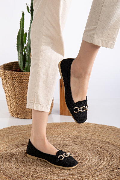 Slipcat Women's Chain Detailed Knitted Ballerina Shoes Women's Shoes Casual Shoes