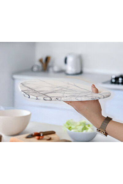 marbelix Rosalinda 30-32cm Marbled White Marble Special Cutting and Presentation Board - Fruit Cheese Serving Presentation Board