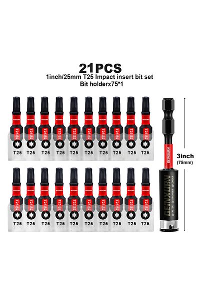 Choice 1inches 21pcs Geinxurn 1inches Impact Magnetic #25 Torx Screwdriver Bit Set,s2 Alloy Steel T25 Power