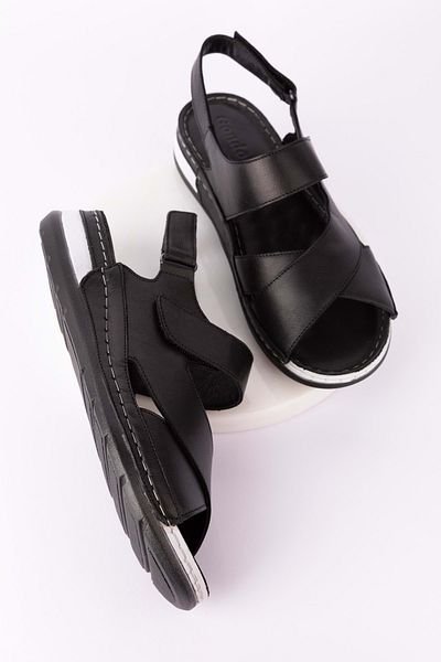 Gondol Women's Genuine Leather Anatomical Sole Sandals Iz.4601 Black