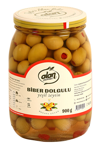 Alan Zeytinleri Biber Dolgulu Yeşil Zeytin 141-160 Cam Kavanoz 900 Gr