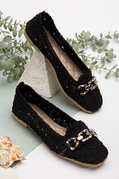 Slipcat Women's Chain Detailed Knitted Ballerina Shoes Women's Shoes Casual Shoes