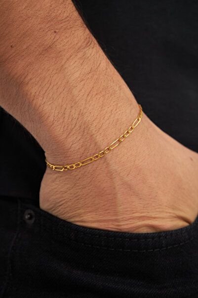 Ventino Silver 18K Altın Kaplama 3mm Figaro 925 Ayar Gümüş Zincir Bileklik Ve...