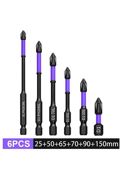 Choice 6 Pcs Magnetic Impact Phillips Bit Anti-slip Long Screwdriver Bit Set Hex Shank Cross Impact Driver