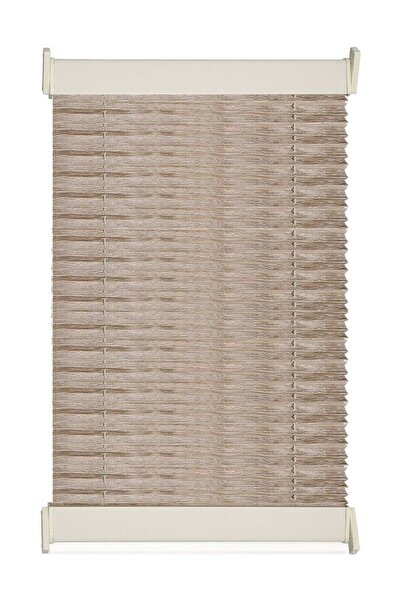 ERİKMANN Cam Balkon Perdesi Yapıştırmalı Plise Perde 102 Gr/m2 Beyaz Profil , Sütlü Kahve Kumaş 45 X 172 Cm