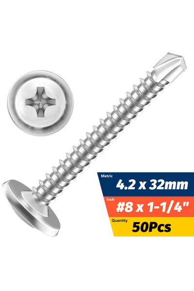 Choice 50 قطعة 4.2 × 32 مم (8 × 1-1-4) #8 M4.2 مسامير صفائح معدنية ذاتية اللو...