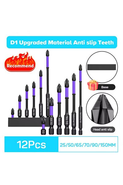 Choice 12 Pcs Set 6/12 Pcs Magnetic Screwdriver Bits Non-slip Shockproof Phillips Impact Bits Hex Shank All