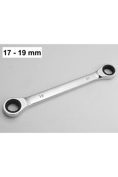 Choice 17-19mm 1 Piece Double Head Ring Ratchet Wrench , Chrome Vanadium Steel Ratchet Spanner Set Auto Rep