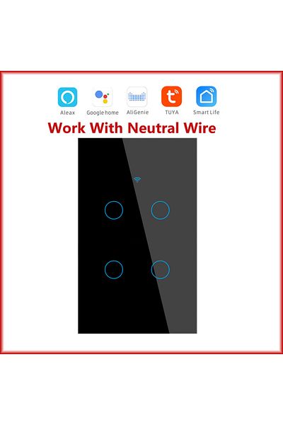 Choice 121bw-black-04 Tuya Wifi Smart Light Switch Neutral Wire Required Wall Touch Switch Us Smart Life Wo