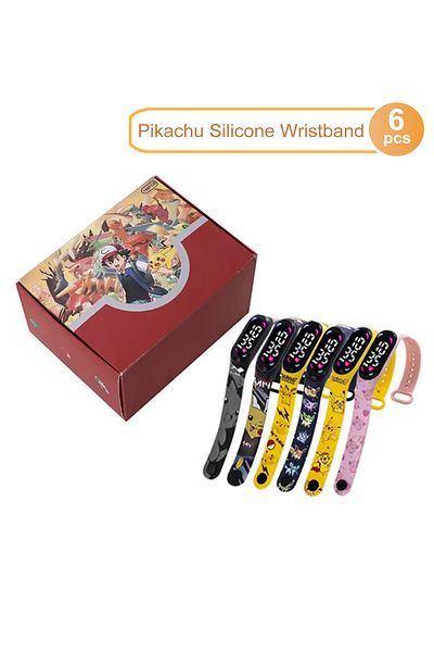 Choice 6pcs Pokemon Digital Children's Anime Pikachu Silicone Wristband Led Watch Puzzle Creative Gift Box