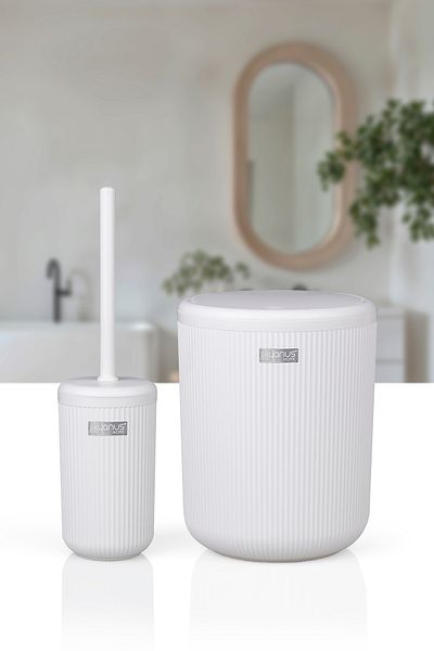 Okyanus Home Set de 2 găleți și perii pentru WC Linea cu dungi albe