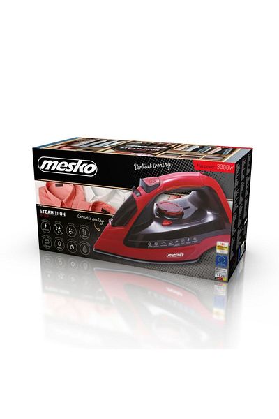 MESKO MESKO Steam Iron, 3000 W, 70g/min, 400ml, Automatic Shut-Off, Red/Black