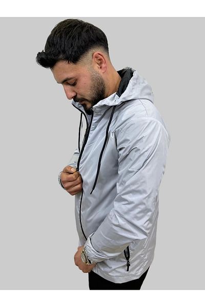 daniel milano Men's Outdoor Gray Raincoat with Hooded Coating Detail
