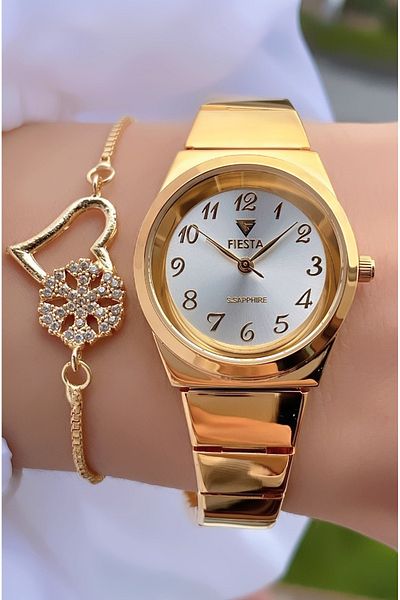 Fiesta Gold Yellow Steel Cord Bridal, Engagement, Wedding Wrist Watch - Bracelet