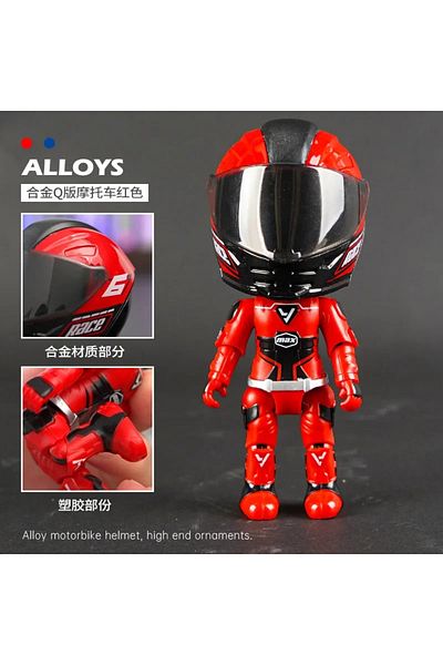 Choice Red Simulation Motorcycle Rider Alloy Deformation Doll Helmet Doll Doll Desktop Furnishings Model Ch