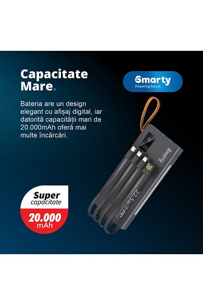 SMARTY External Battery Pack ® S511 Max Power, Pd 22.5w, 20000 Mah, LED Lighting, Black