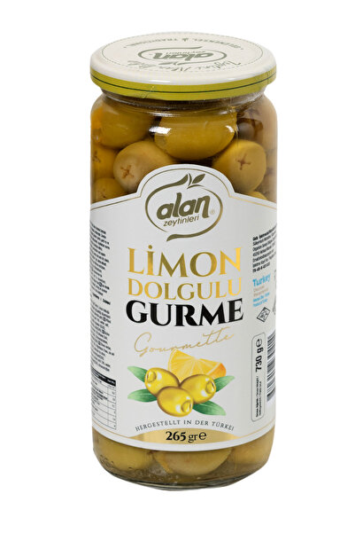 Alan Zeytinleri Limon Dolgulu Yeşil Zeytin Cam Kavanoz 265 GR