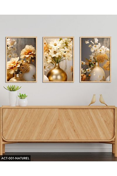 Evinemoda Flowers in a Vase 3 Piece Wooden Framed Painting