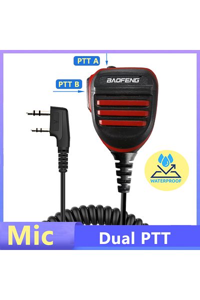 BAOFENG Dual Ptt-red Speaker Microphone Waterproof Ptt Mic For Uv5r Uv-16 Pro Uv-13 Plus Two Way Ra