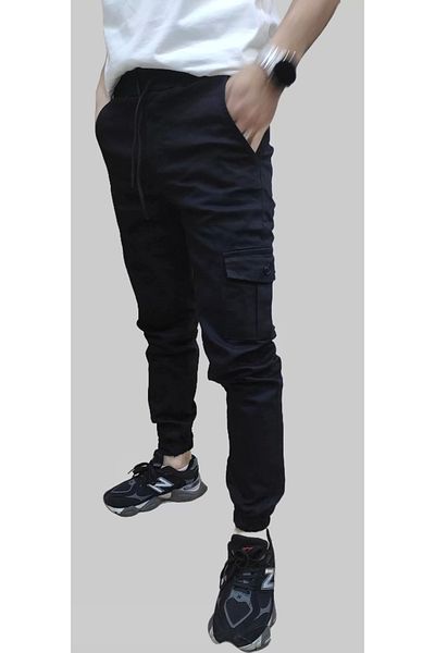 daniel milano Men's Jogger Linen Black Cargo Pants with Elastic Waist and Legs