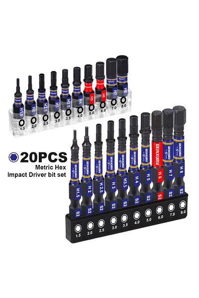 Choice 20pcs Geinxurn 1 In./2in Metric Hex Head Impact Tough Magnetic Bits Set, S2 Steel Hex Screwdriver Bi