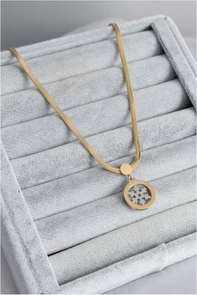 Skygo 316L Steel Gold Color Italian Chain Model Silver Snowflake Figure Women's Necklace - TJ-BKO7674